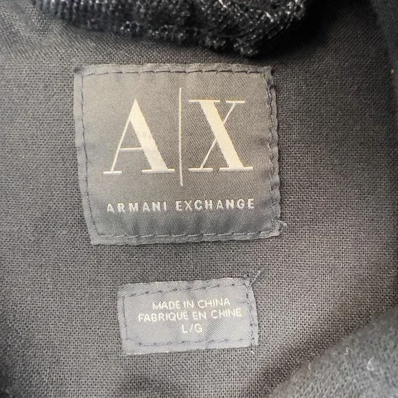 Armani Exchange Jacket Mens Large Black Denim Hooded Mixed Media Zip Snap Hybrid - Picture 7 of 8